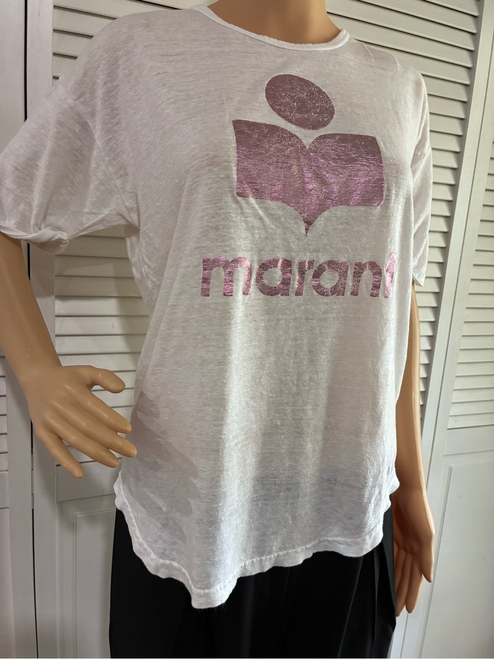 Isabel Marant White Tee with Pink Metallic Logo Graphic